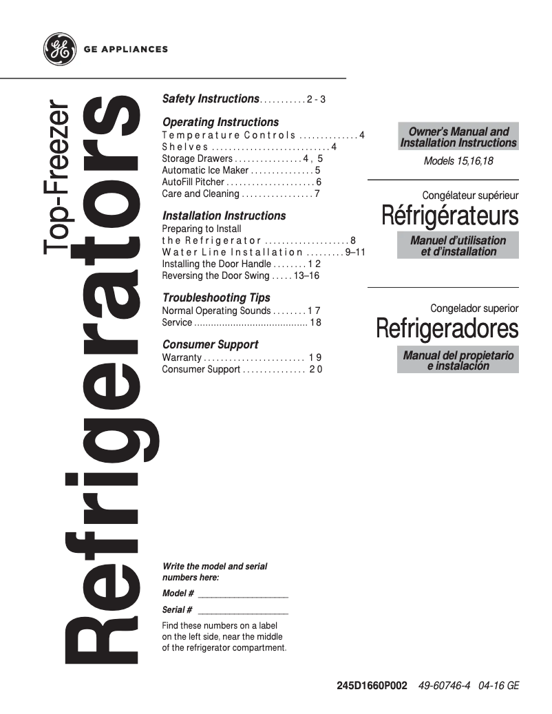 Page 1 de la notice Guide d'installation GE GAS18PGJWW