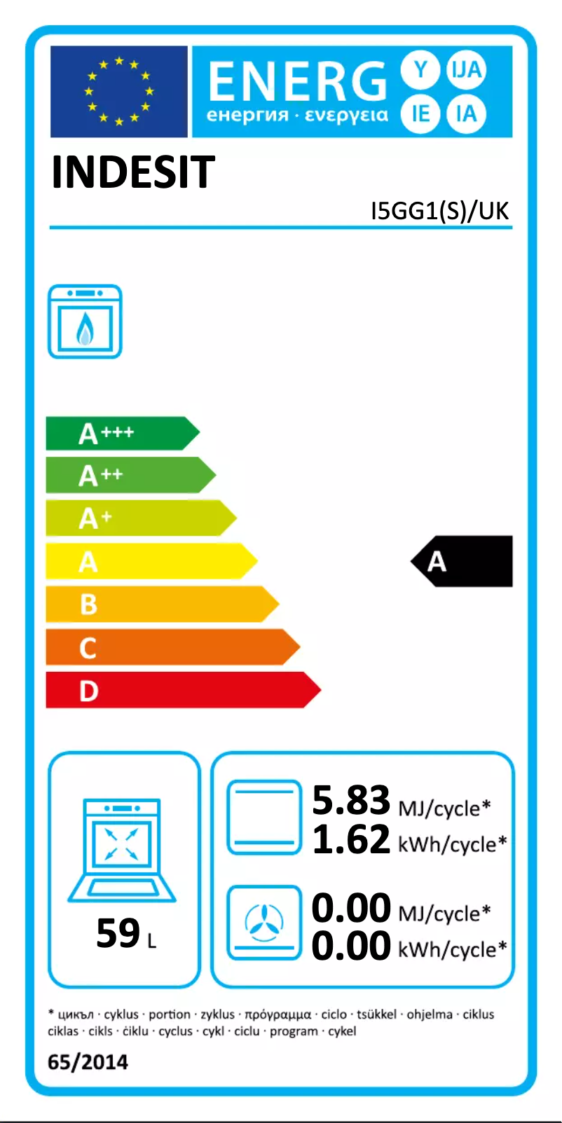 Page n°1 - Label énergétique Indesit I5GG1(S)/UK