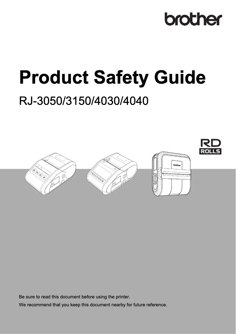 Page 1 de la notice Instructions de sécurité Brother RJ-3150