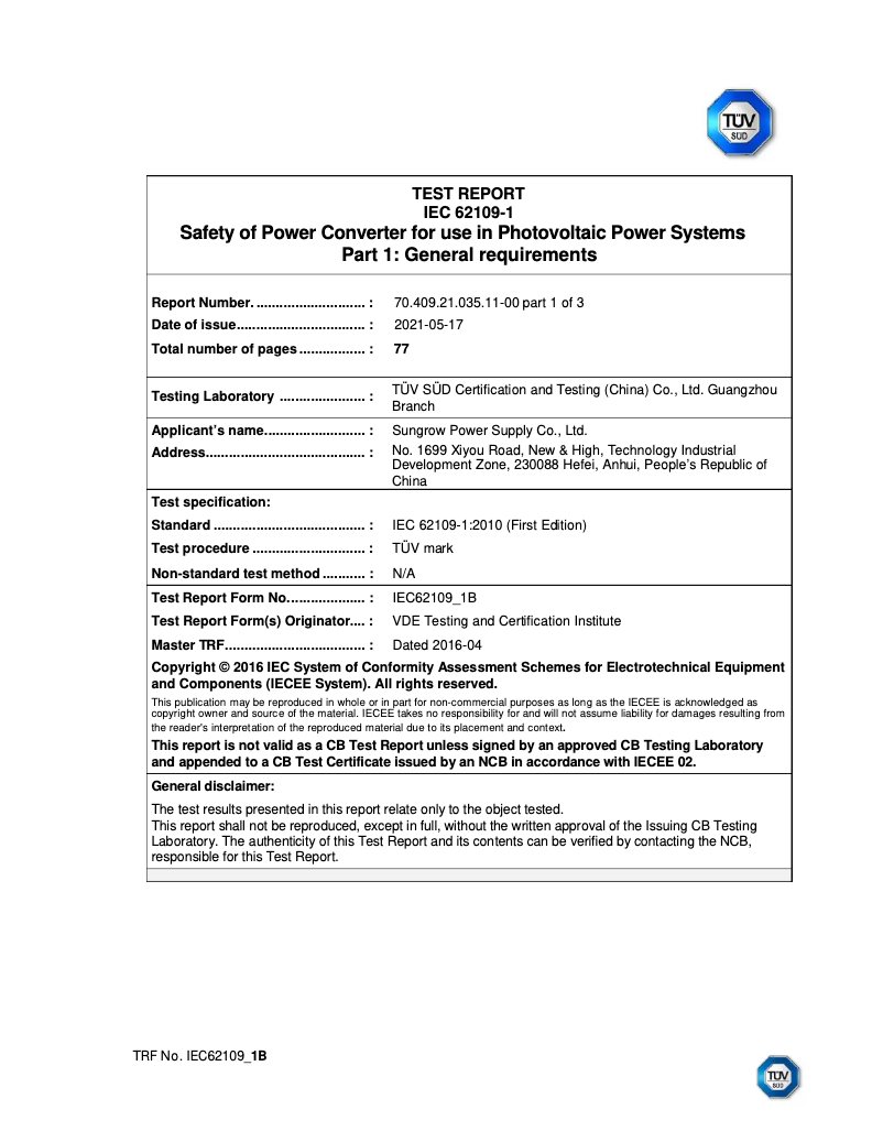 Page 1 of the manual Installation Guide Sungrow SH3.0RS