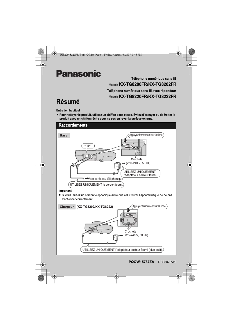 Página 1 del manual Manual de usuario Panasonic KX-TG8220FR