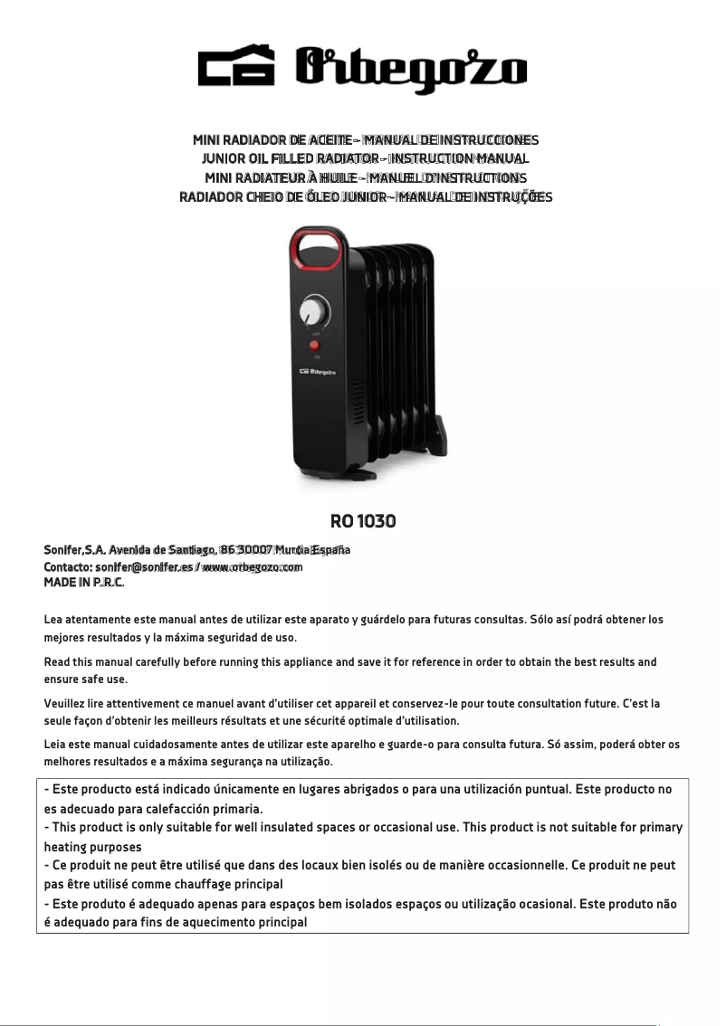 Page 1 de la notice Manuel utilisateur Orbegozo RO 1030