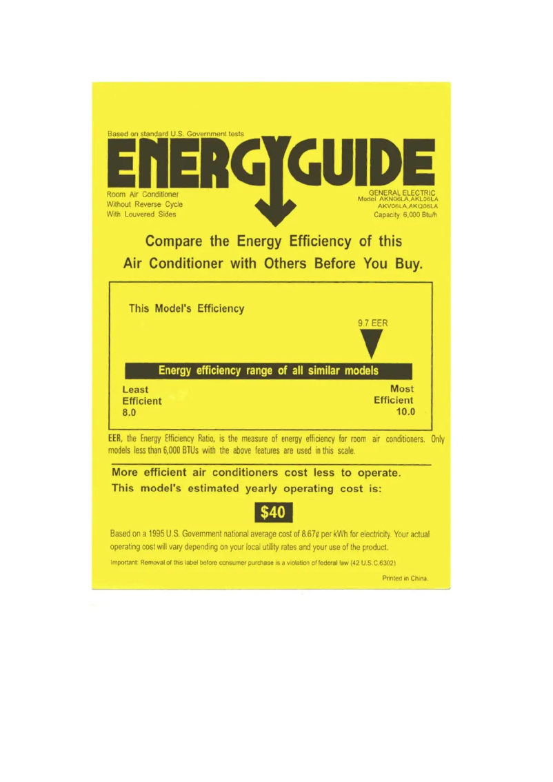 Page 1 of the manual Energy Label GE AKQ06LA