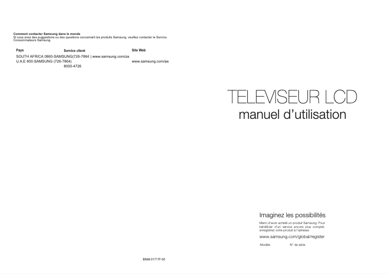 Page 1 de la notice Manuel utilisateur Samsung LA52A750R1R