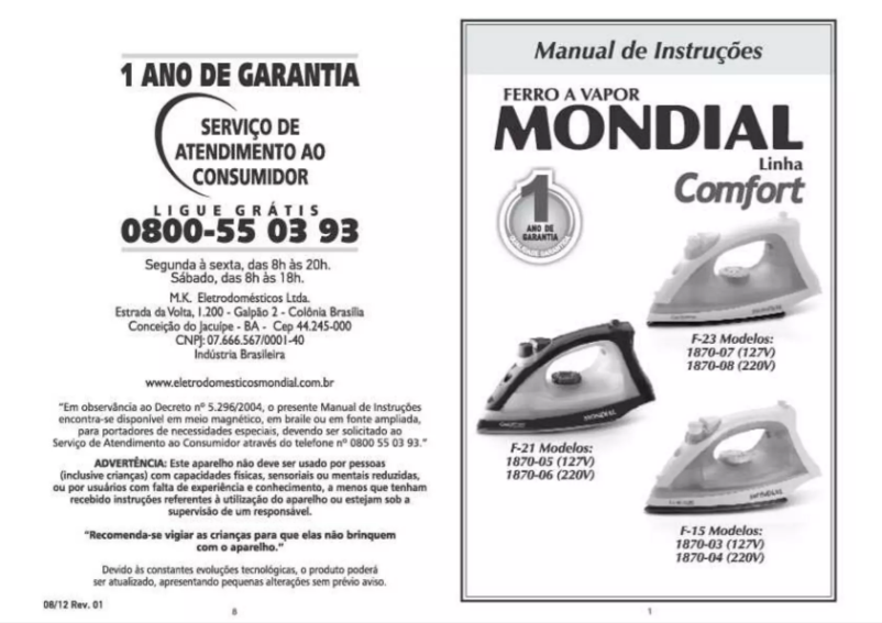 Page 1 of the manual User Manual Mondial Comfort F-21