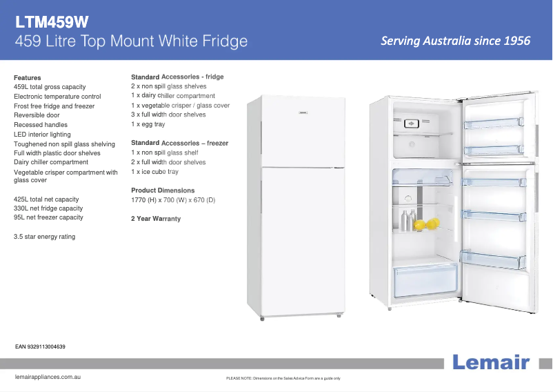Page 1 de la notice Manuel utilisateur Lemair LTM459W