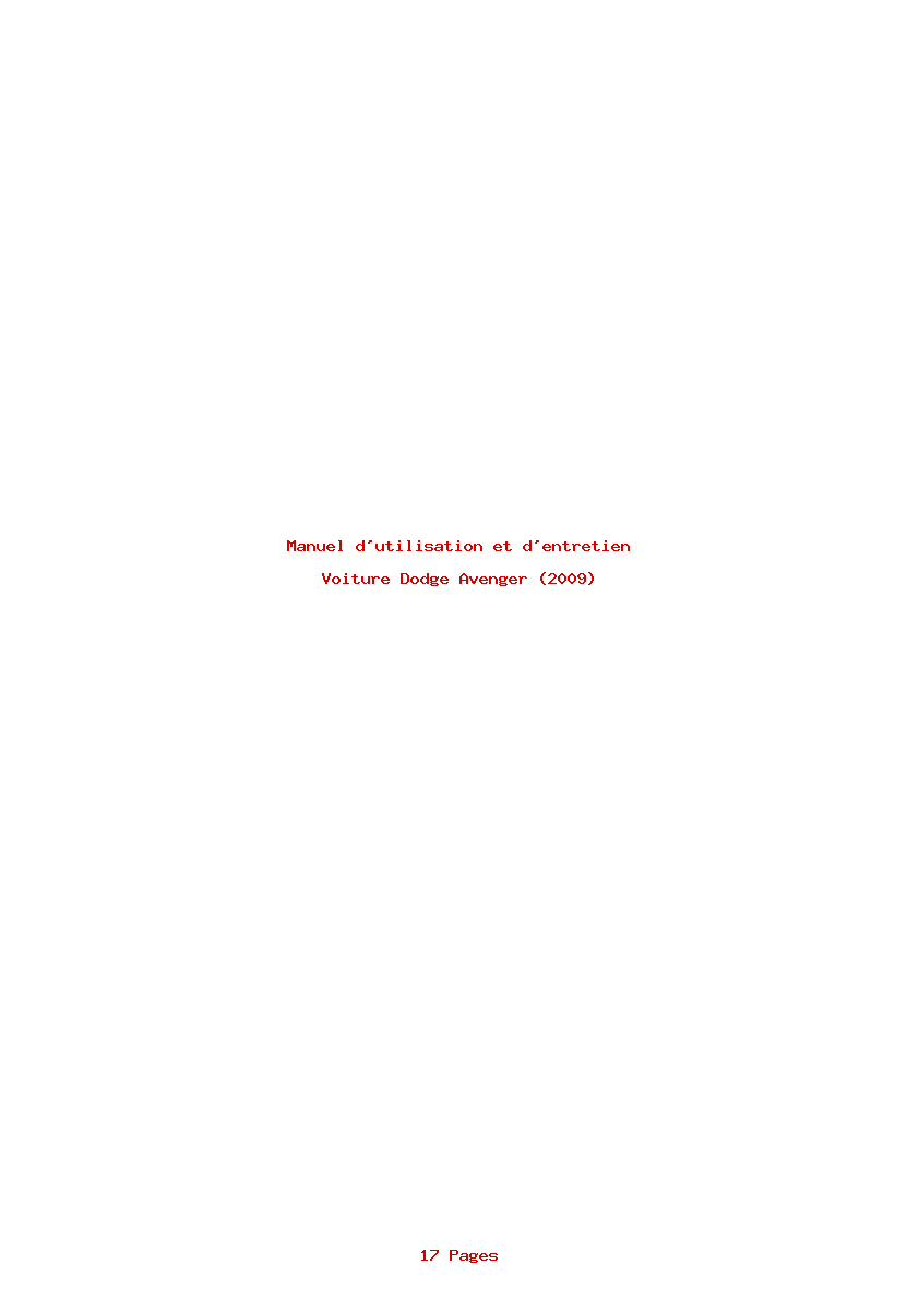Page 1 de la notice Manuel d'utilisation et d'entretien Dodge Avenger (2009)