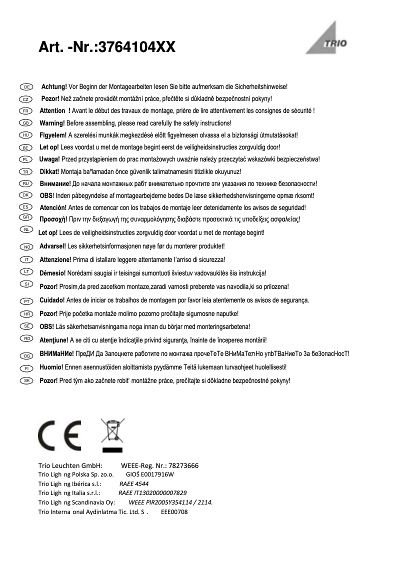 Page 1 de la notice Manuel utilisateur Trio Lighting Ramiro