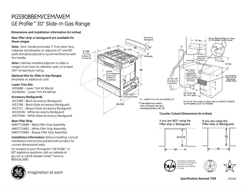 Page 1 de la notice Fiche technique GE Profile PGS908CEMCC