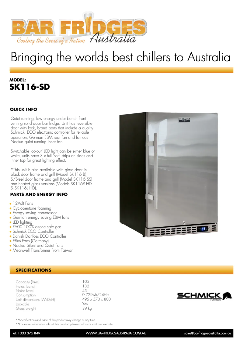 Page 1 of the manual Technical Sheet Schmick SK116SD