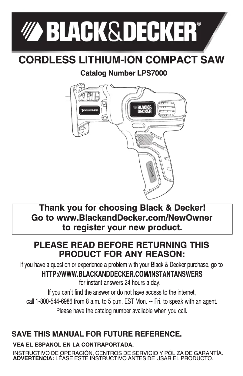 Page 1 of the manual User Manual Black & Decker LPS7000