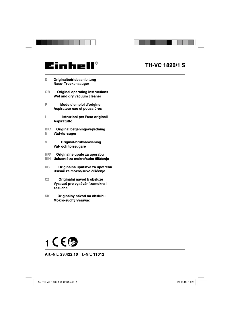 Page 1 de la notice Manuel utilisateur Einhell TH-VC 1820-1 S