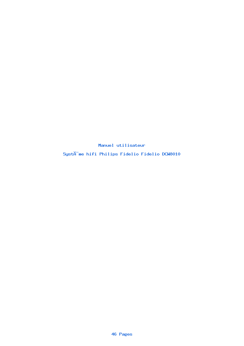 Page 1 de la notice Manuel utilisateur Philips Fidelio Fidelio DCW8010