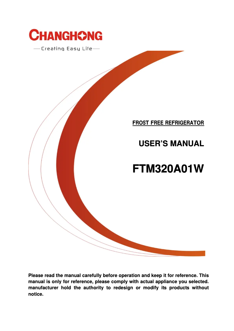 Page 1 de la notice Manuel utilisateur Changhong FTM320A01W
