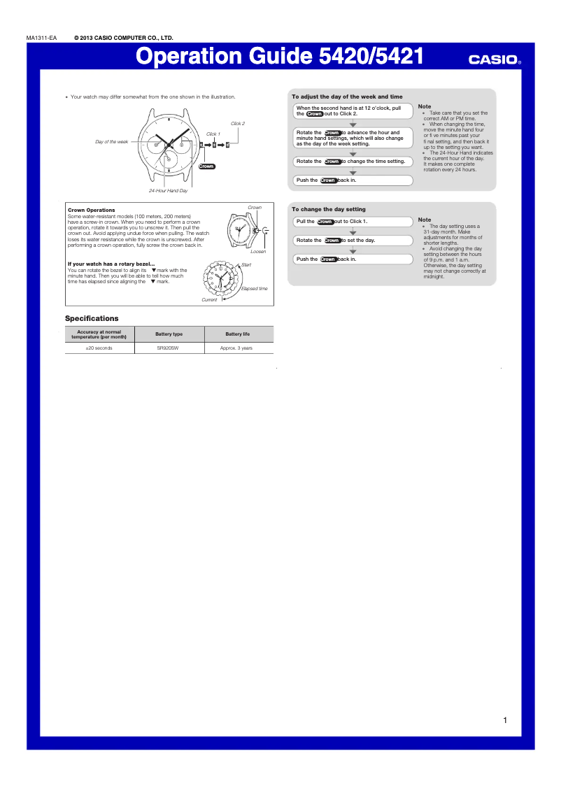 Page 1 de la notice Manuel utilisateur Casio Sheen SHE-3068PG-4BUER