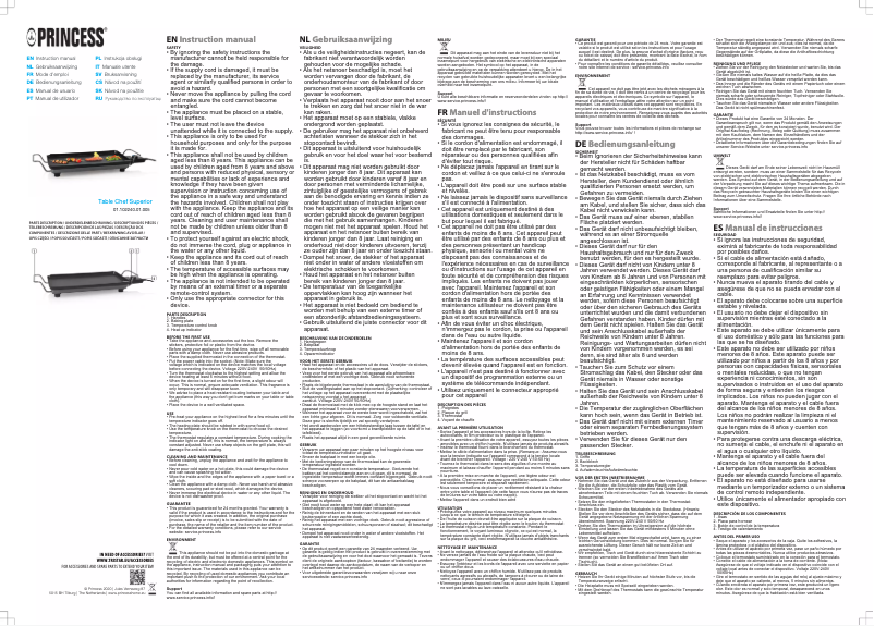 Page 1 of the manual User Manual Princess Table Chef Superior