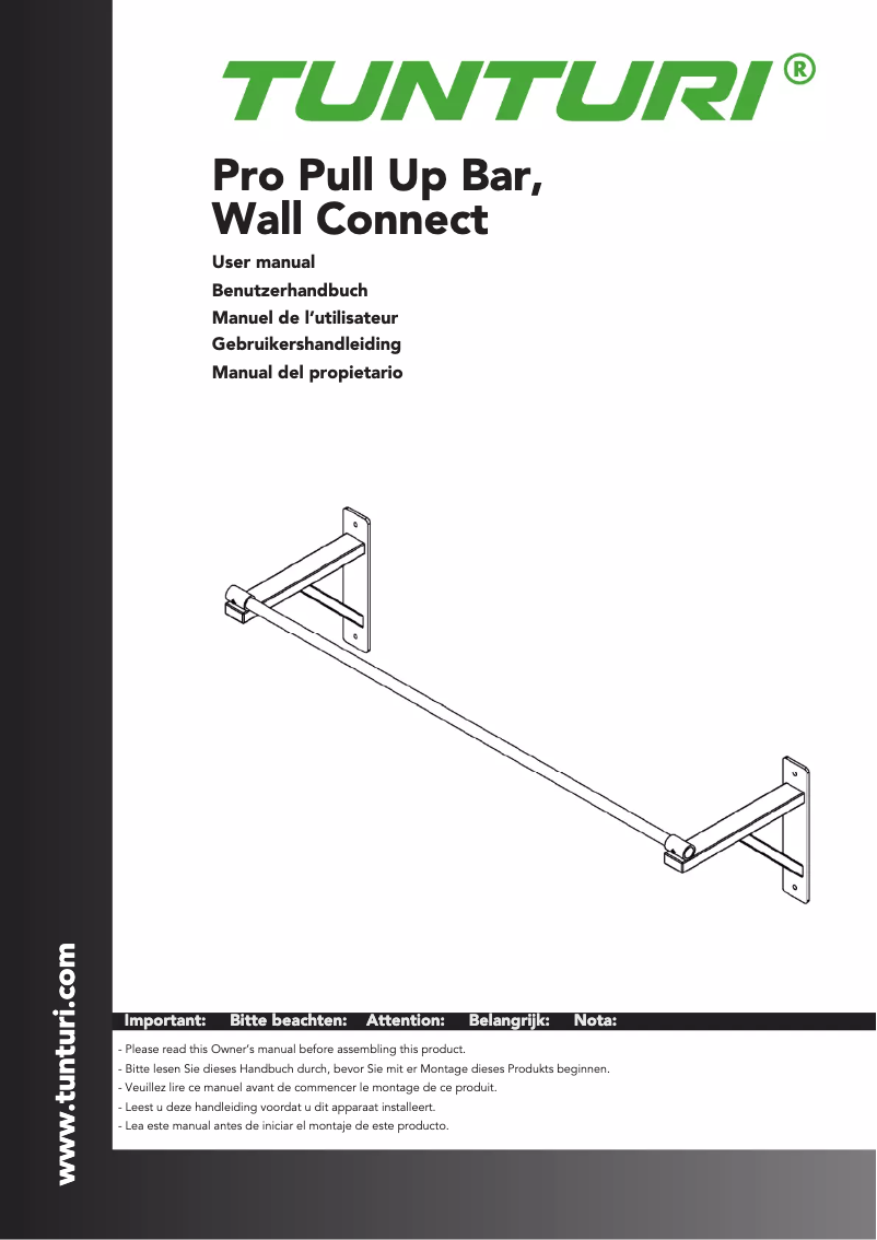 Page 1 of the manual User Manual Tunturi Pro Pull Up Bar, Wall Connect