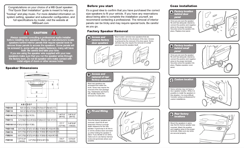 Page 1 de la notice Manuel utilisateur MB Quart FKB116S