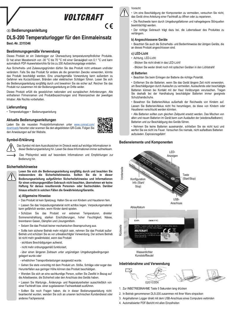 Page 1 de la notice Manuel utilisateur Voltcraft DLS-200