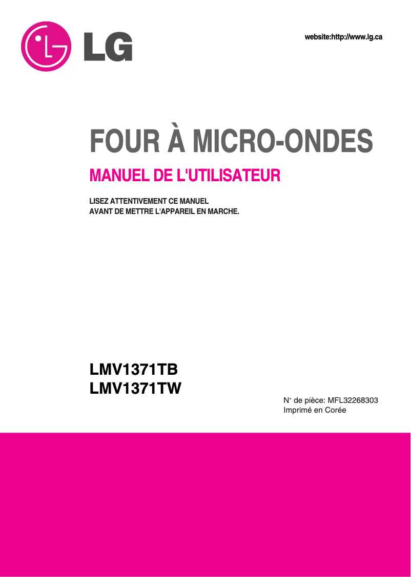 Page 1 de la notice Manuel utilisateur LG LMV1371TB