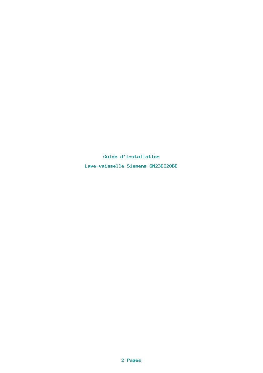 Page 1 de la notice Guide d'installation Siemens SN23EI20BE