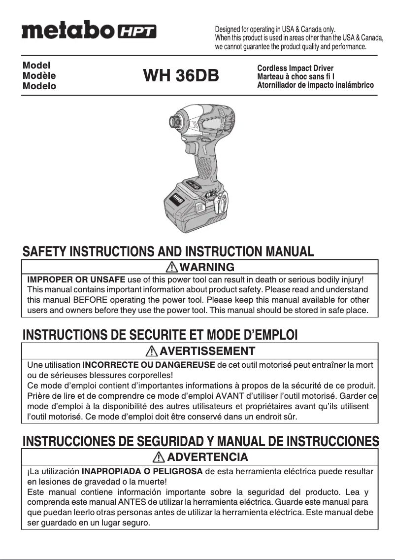 Page 1 de la notice Manuel utilisateur HiKOKI WH36DB