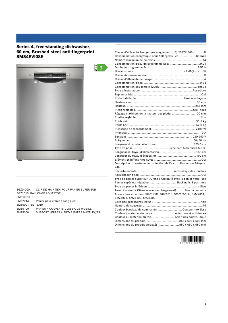 Page 1 de la notice Manuel utilisateur Bosch SMS4EVI08E