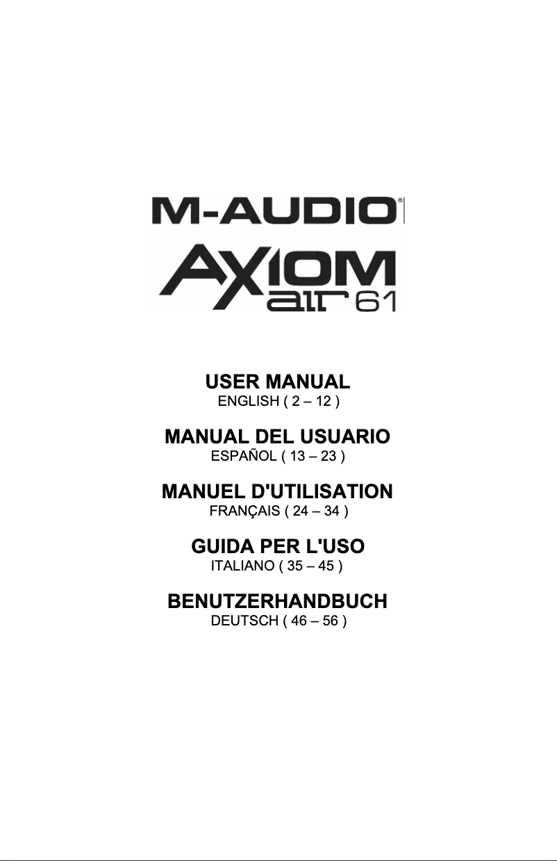 Page 1 de la notice Manuel utilisateur M-Audio Axiom AIR 61