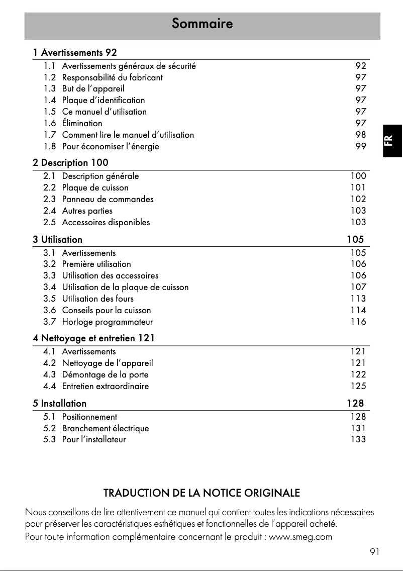 Página 1 del manual Ficha técnica Smeg TR62IP2