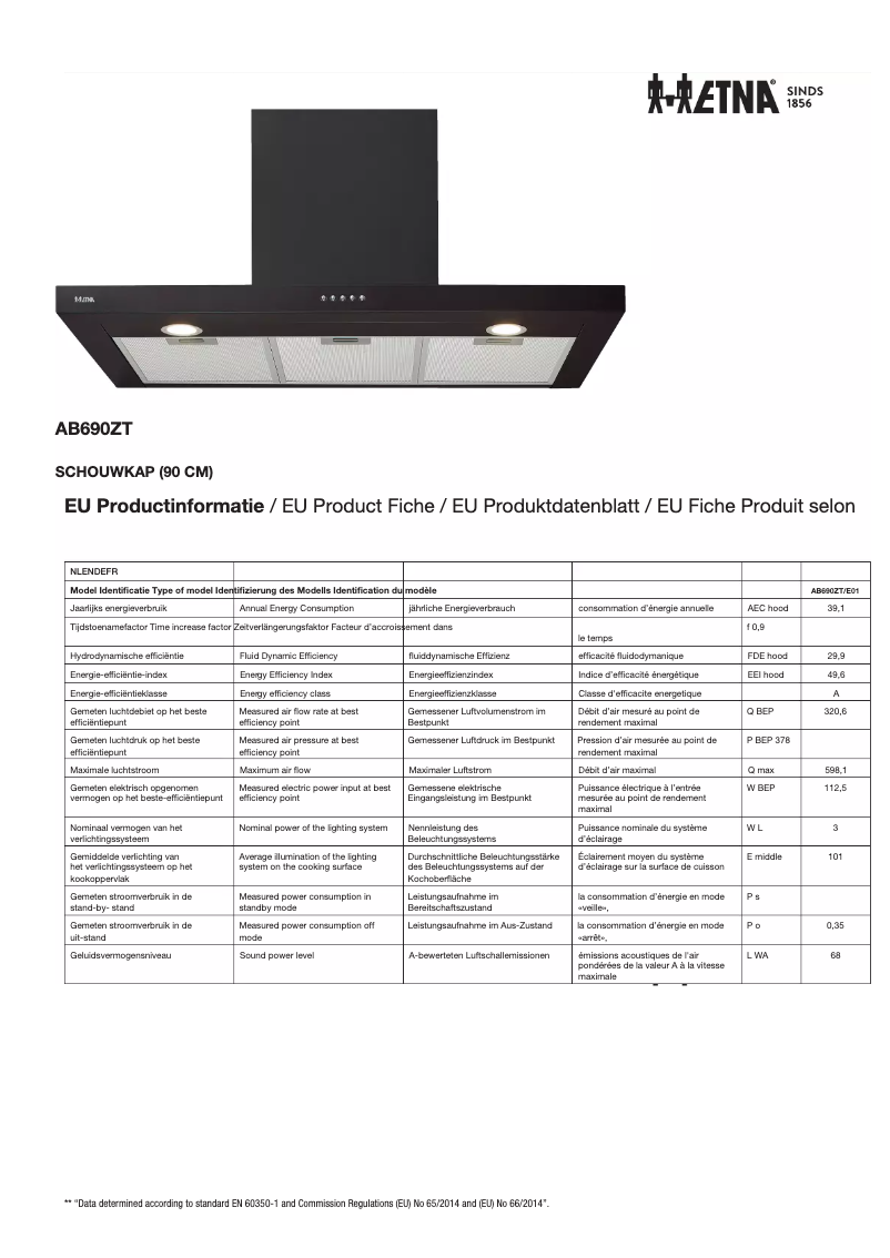 Page 1 de la notice Fiche technique Etna AB690ZT