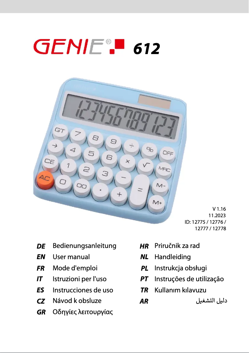 Page 1 de la notice Manuel utilisateur Genie 612