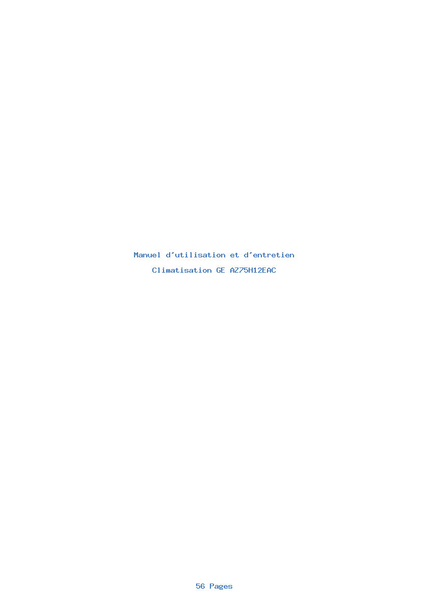 Page 1 de la notice Manuel d'utilisation et d'entretien GE AZ75H12EAC