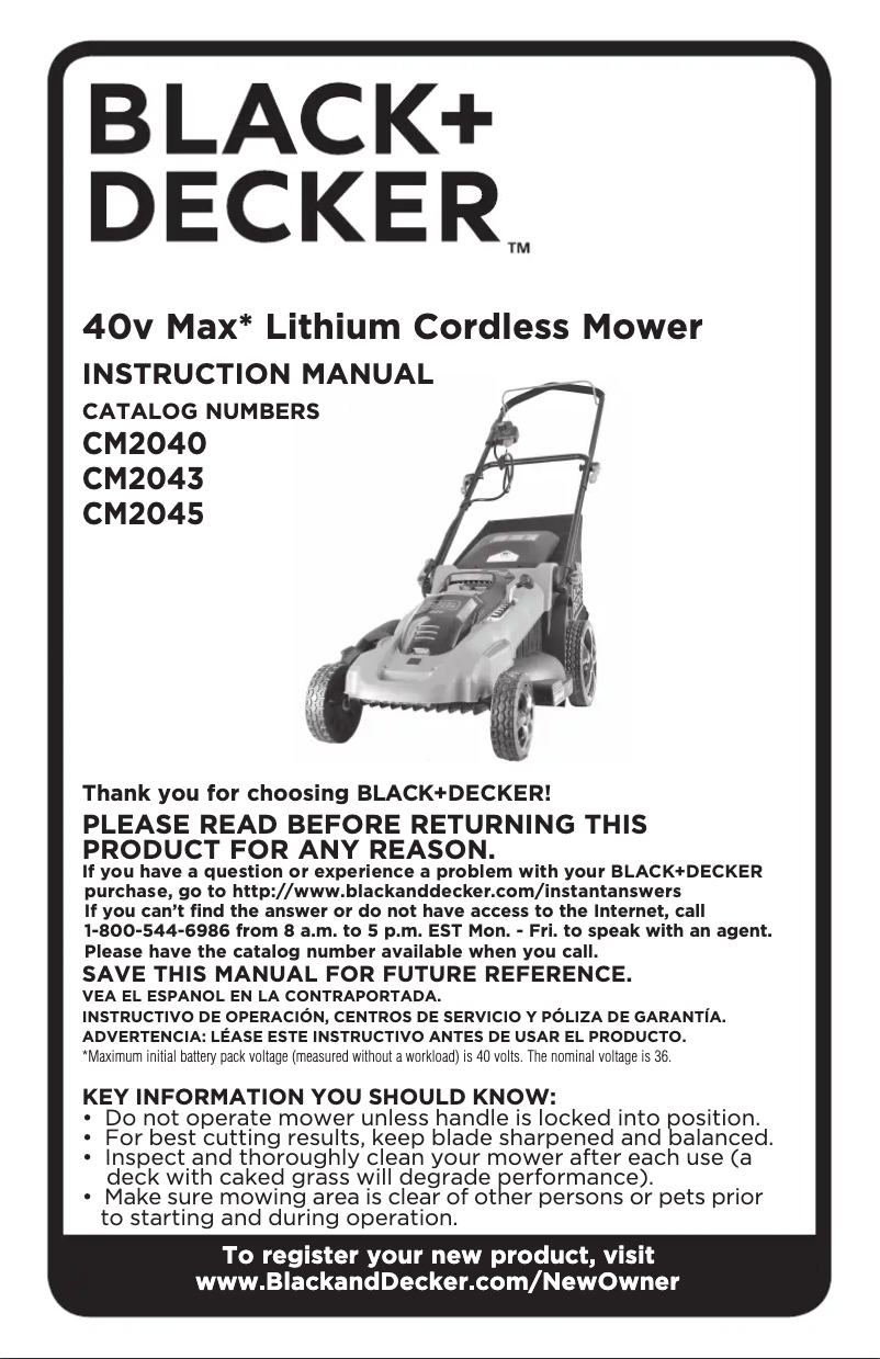 Page 1 de la notice Manuel utilisateur Black & Decker CM2043