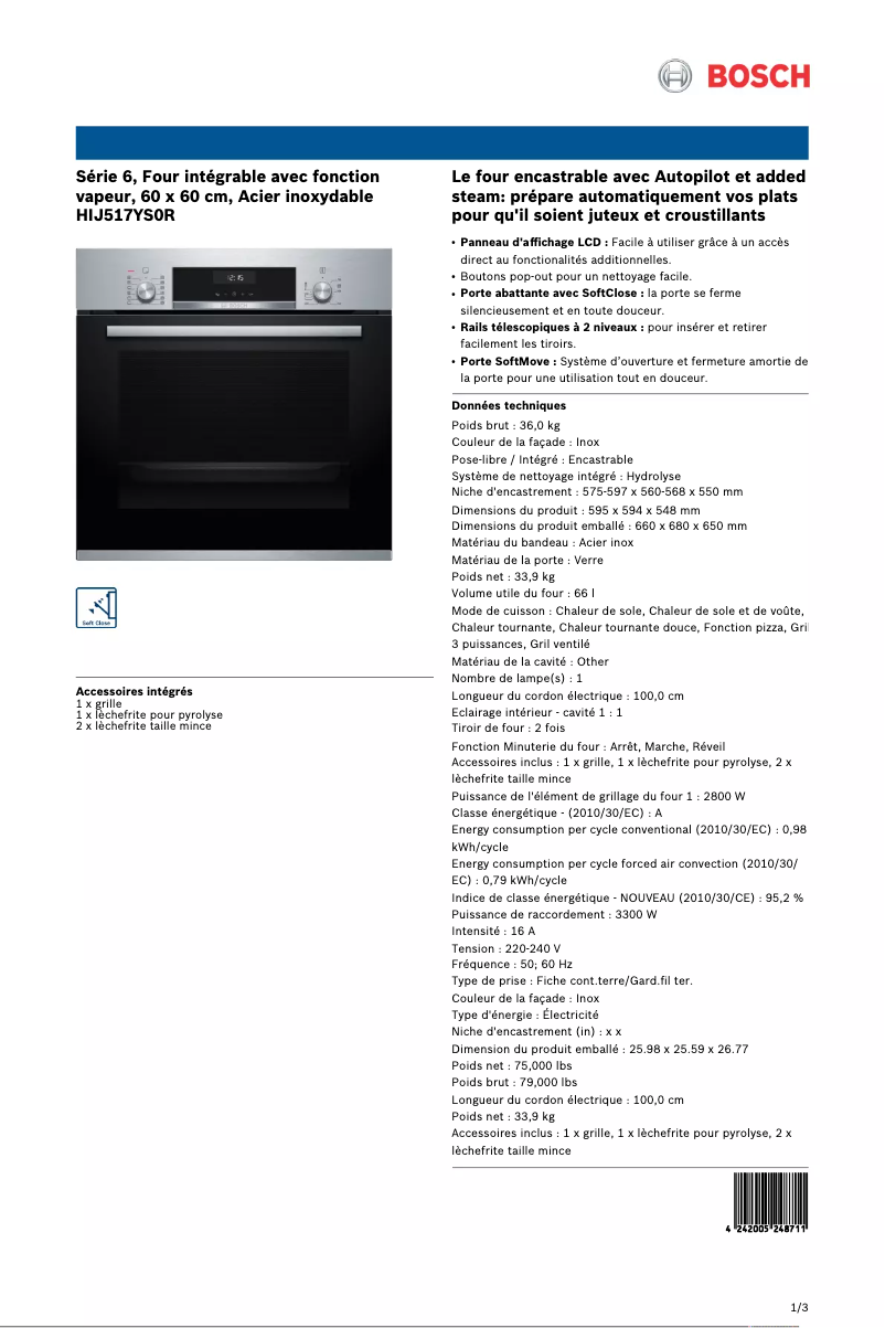 Page 1 de la notice Manuel utilisateur Bosch HIJ517YS0R