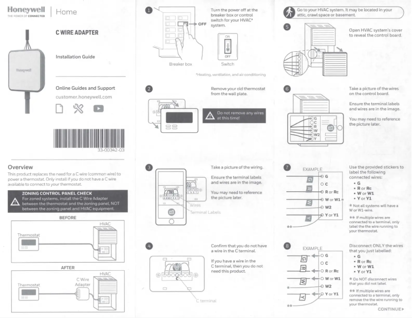 Page 1 de la notice Manuel utilisateur Honeywell C-Wire Adapter