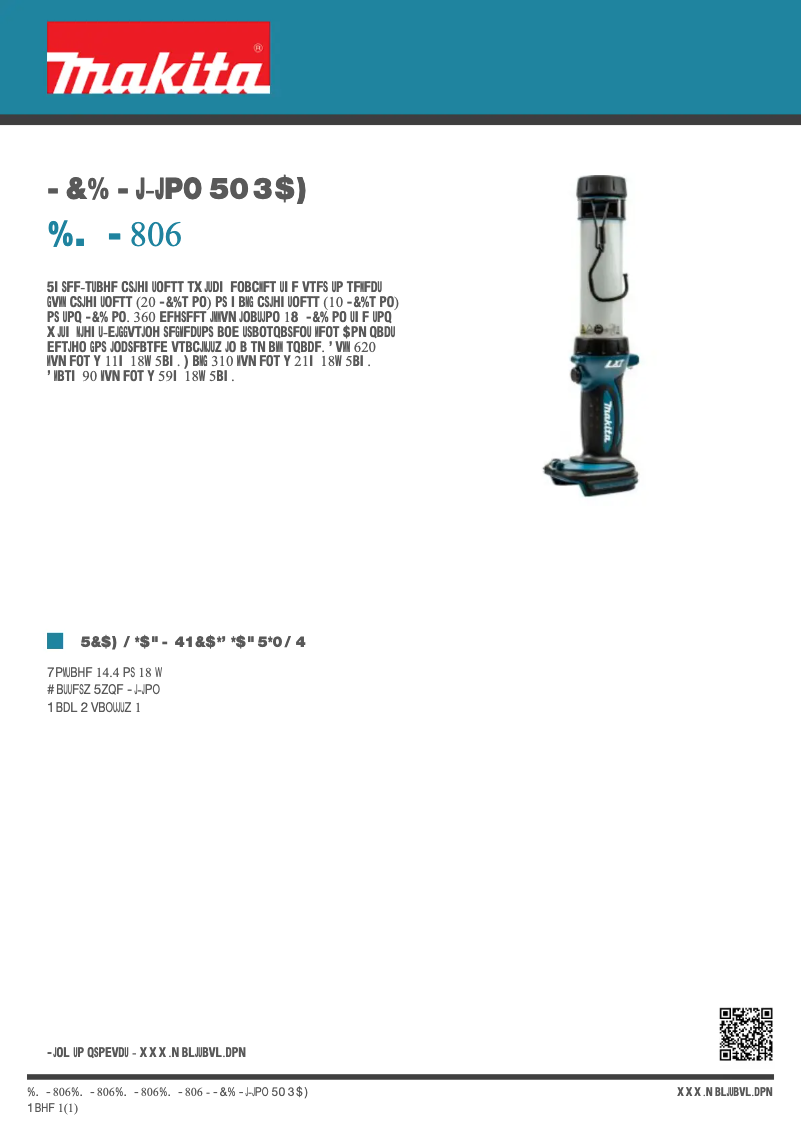 Page 1 de la notice Fiche technique Makita DML806