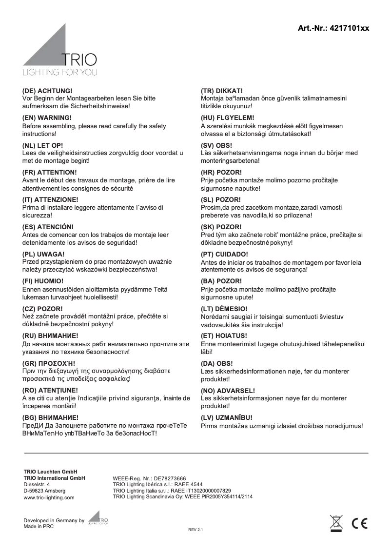 Page 1 de la notice Manuel utilisateur Trio Lighting Oakland 421710142