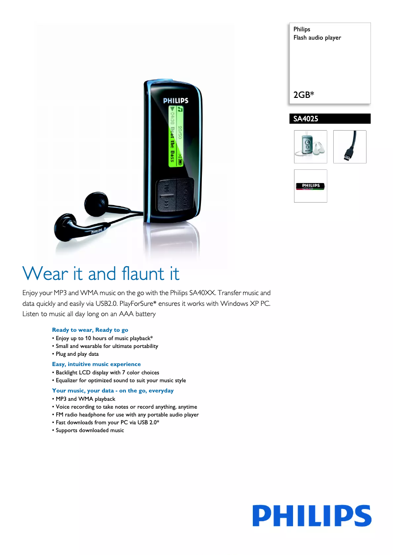 Image de la première page du manuel de l'appareil GoGear SA4025