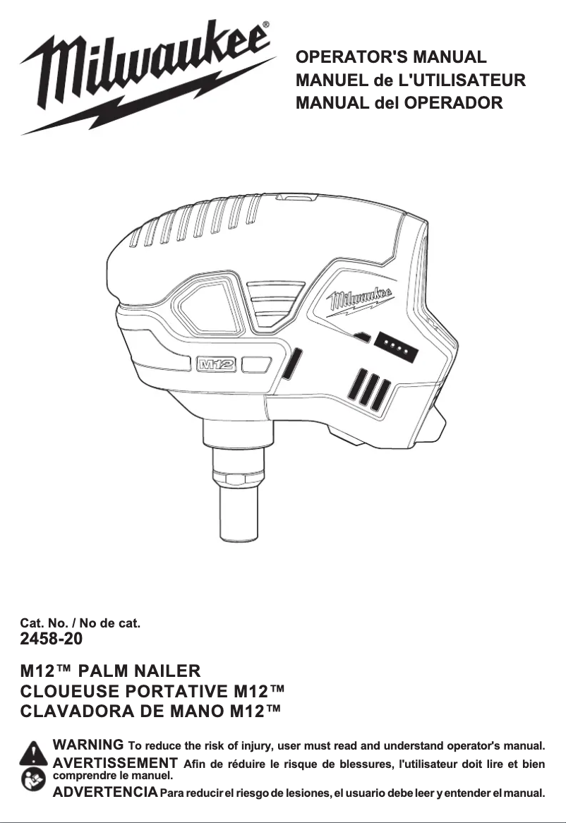 Page 1 de la notice Manuel utilisateur Milwaukee M12 2458-21