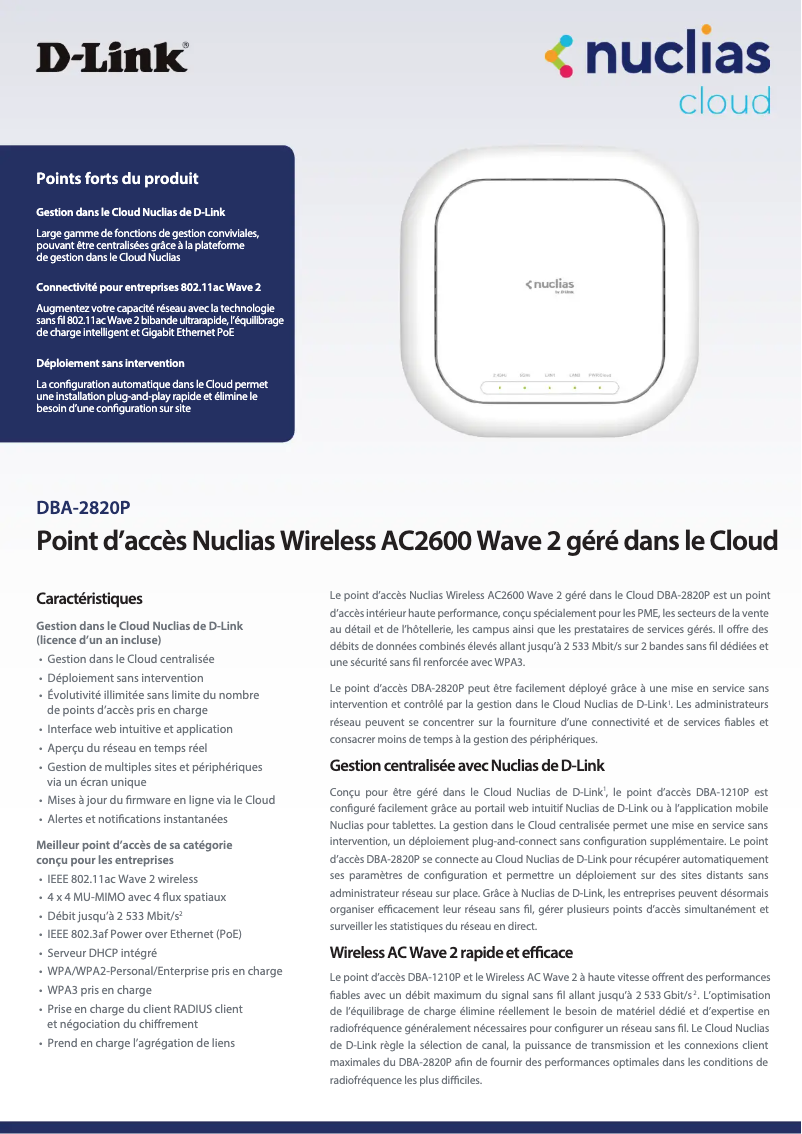 Page 1 de la notice Fiche technique D-Link DBA-2820P
