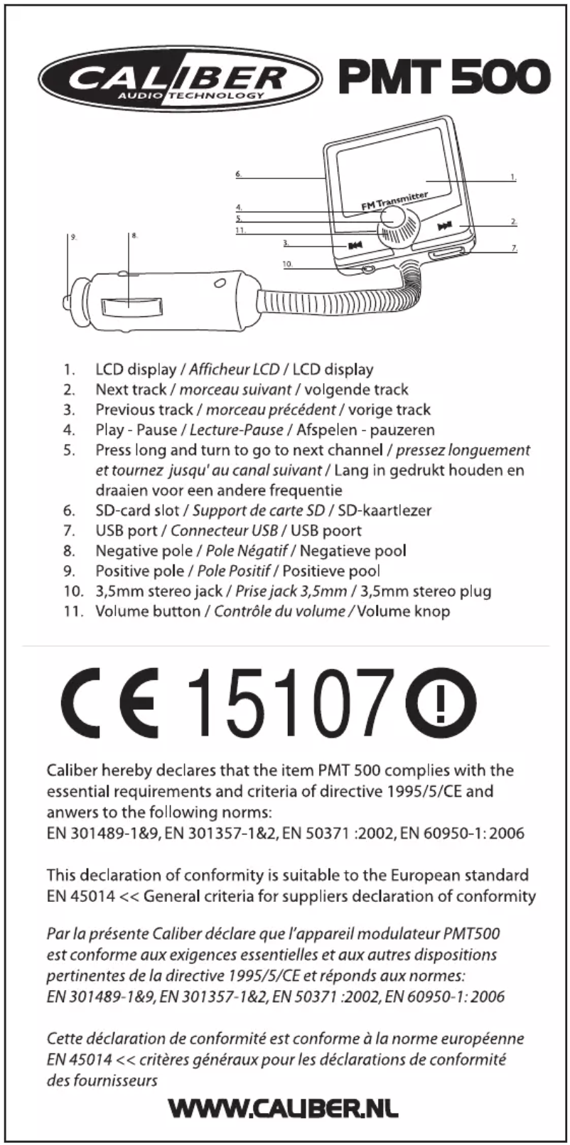 Page 1 de la notice Manuel utilisateur Caliber PMT500