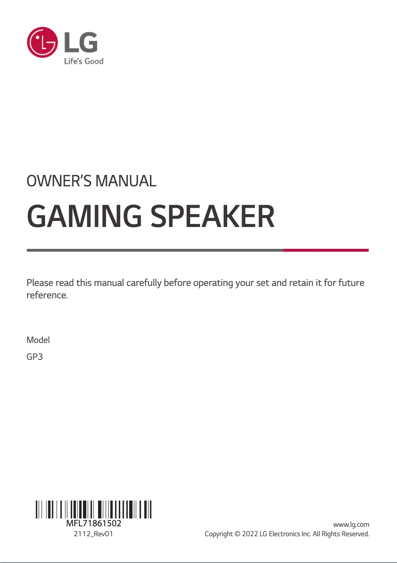 Page 1 de la notice Manuel utilisateur LG GP3