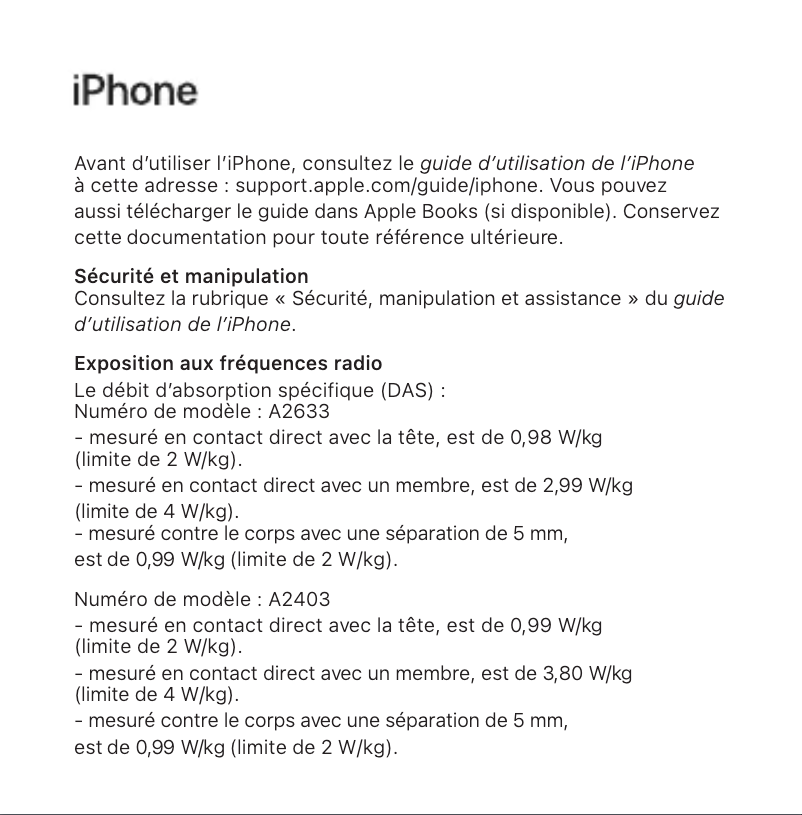 Page 1 de la notice Manuel utilisateur Apple iPhone 11