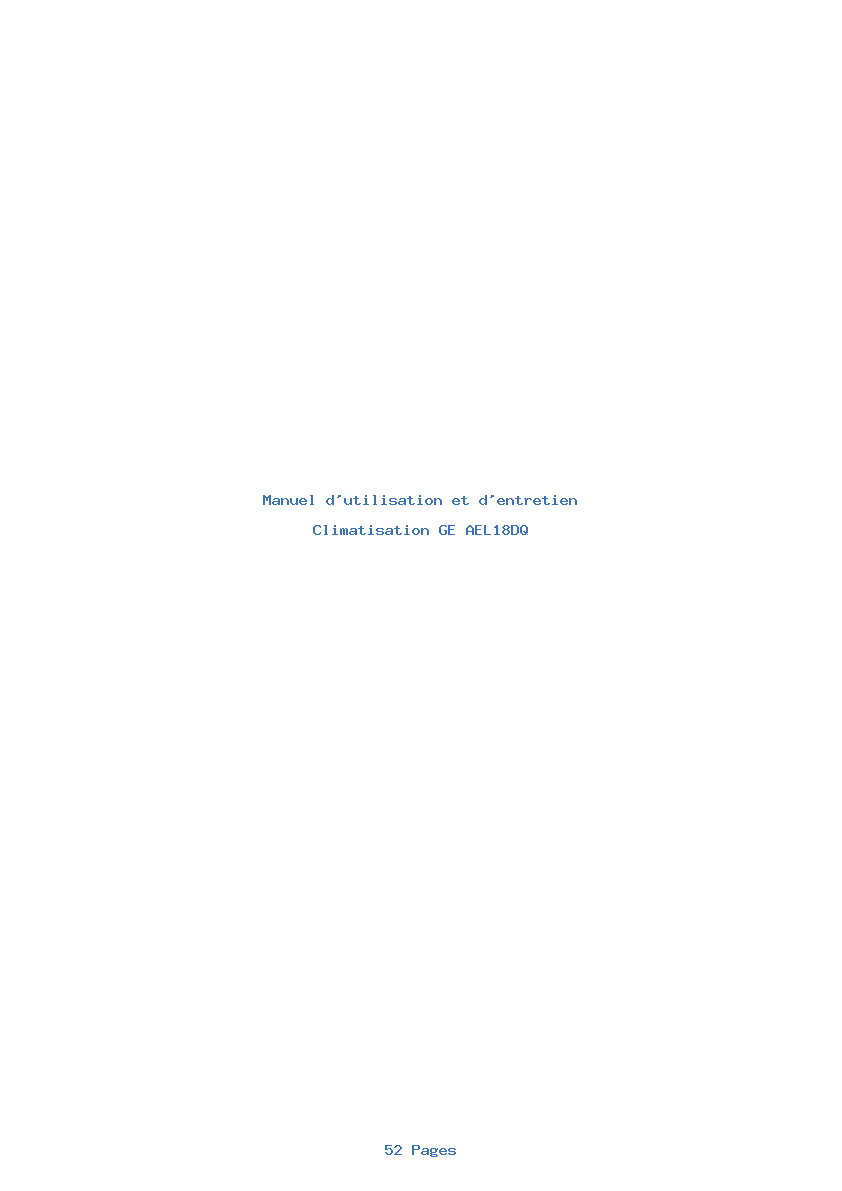 Page 1 de la notice Manuel d'utilisation et d'entretien GE AEL18DQ