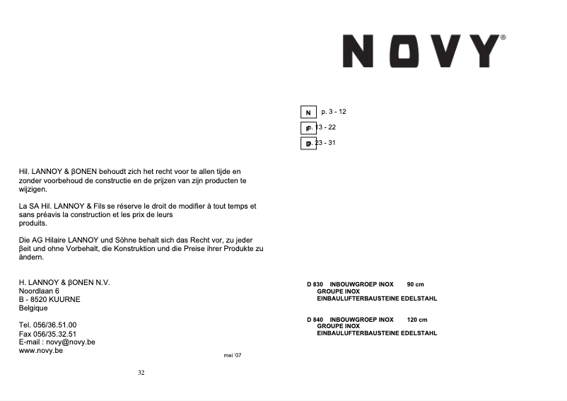 Page 1 de la notice Manuel utilisateur Novy Pure'Line 830