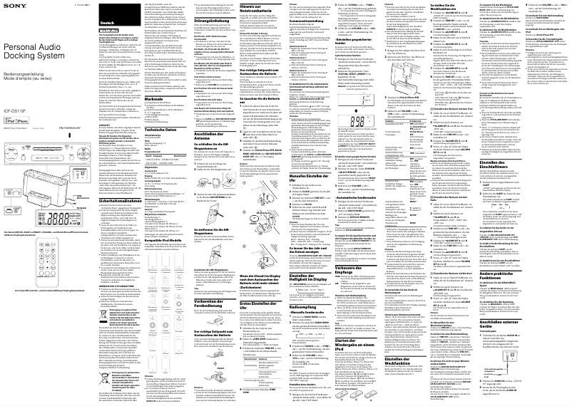 Page 1 de la notice Manuel utilisateur Sony ICF-DS11iP