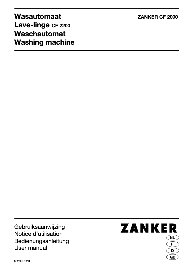 Page 1 de la notice Manuel utilisateur Zanker CF 2200