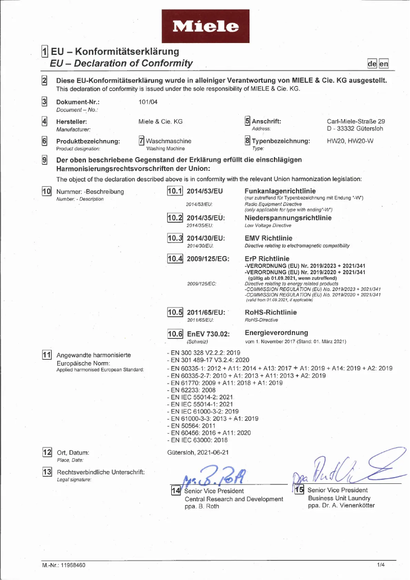 Page 1 de la notice Manuel utilisateur Miele WEA 035 WCS Active