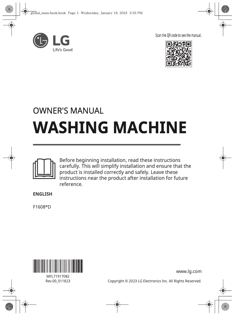 Page 1 de la notice Manuel utilisateur LG F1608BD