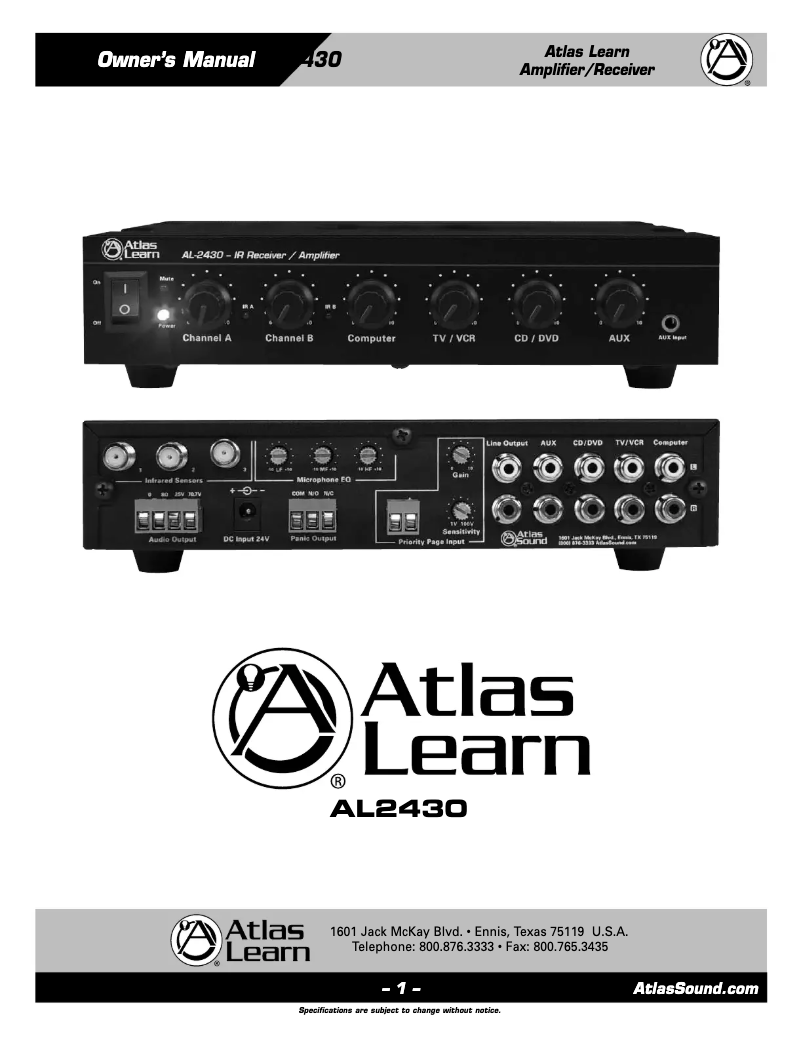 Page 1 de la notice Manuel utilisateur Atlas AL2430